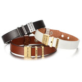 Custom Coordinates Leather Bracelet Engraved Name Date