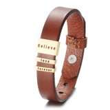 Custom Coordinates Leather Bracelet Engraved Name Date