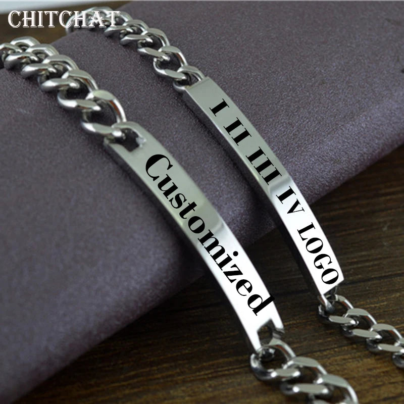 Personalized Letter Bracelet Engraved Name Date Stainless Steel Logo ID Bangle