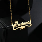 Personalized Letter Necklace Stainless Steel Nameplate Crown Butterfly Heart