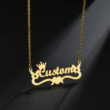 Personalized Letter Necklace Stainless Steel Nameplate Crown Butterfly Heart
