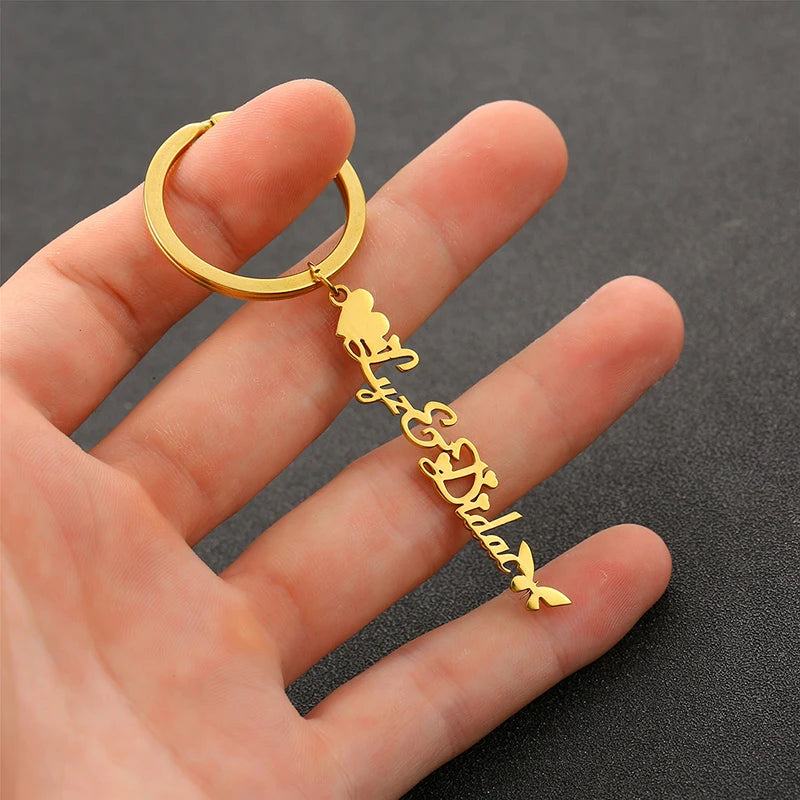 Personalized Name Key Chain Stainless Steel Letter Name Plate DIY Jewelry