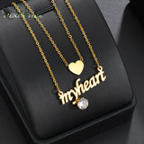 Personalized Heart Zircon Steel Necklace Double Chain Women Gift
