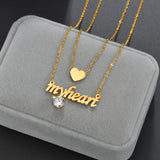 Personalized Heart Zircon Steel Necklace Double Chain Women Gift