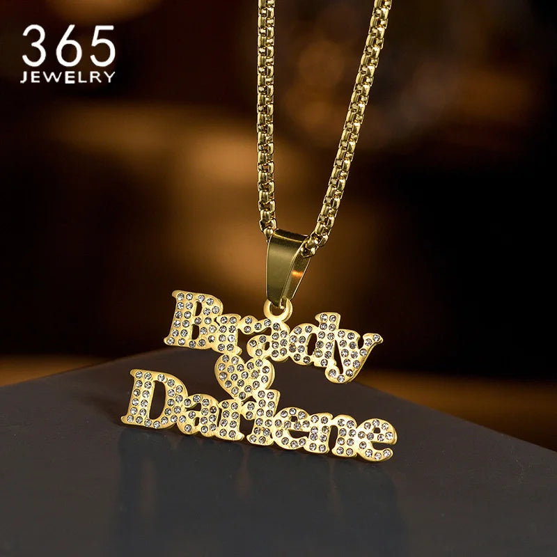 Custom Nameplate Necklace Heart Zircon Pendant Jewelry