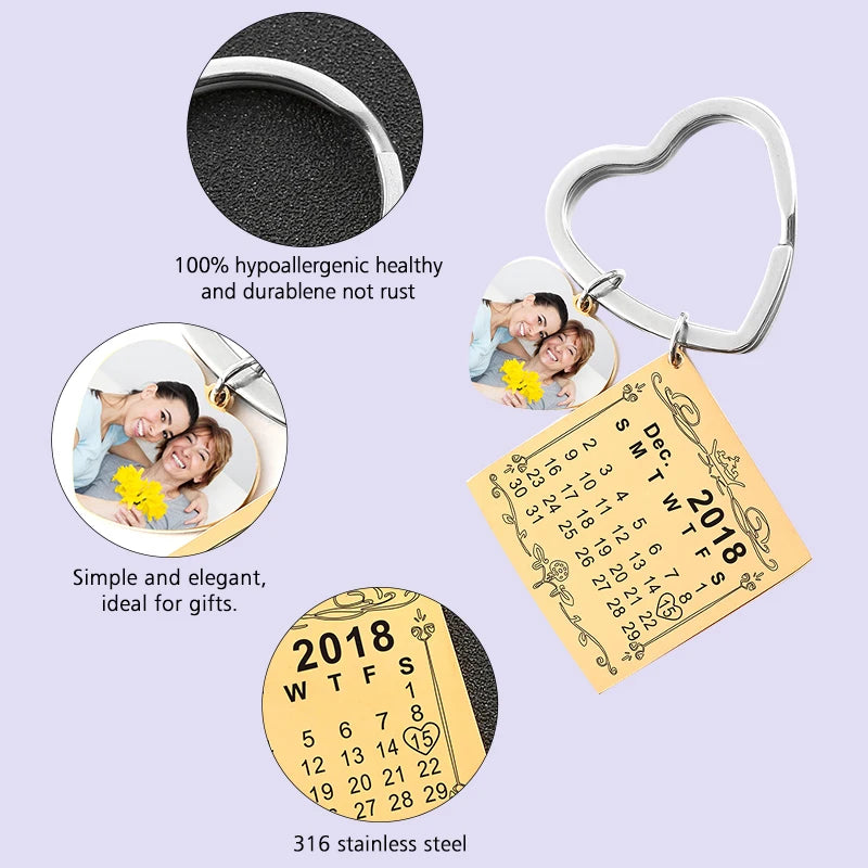 Personalized Calendar Date Keychain Heart Keyring Tag Keychain