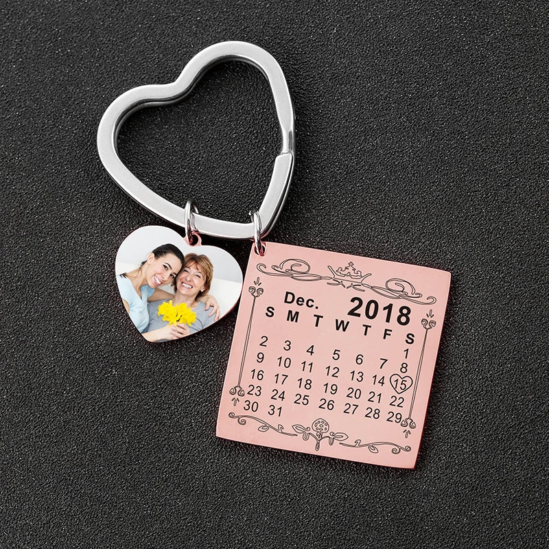 Personalized Calendar Date Keychain Heart Keyring Tag Keychain