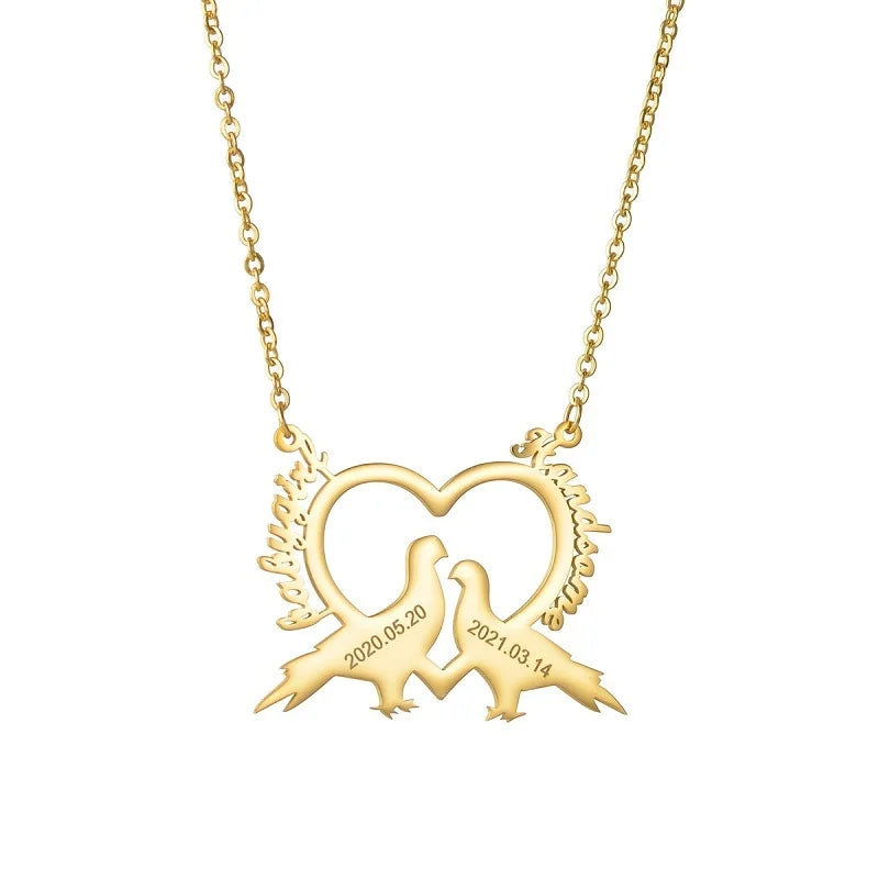 Personalized Love Bird Name Necklace - Engrave Name Pendant