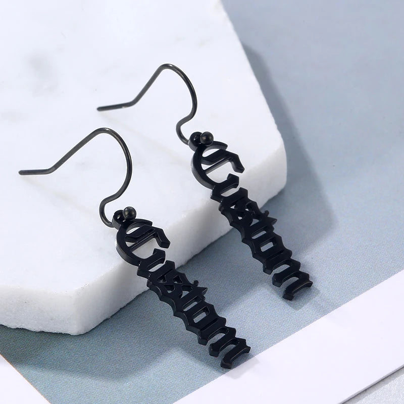 Personalized Name Earrings Vertical Jewelry