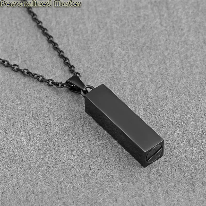 Engrave Vertical Bar Necklace Stainless Steel Urn Pendant
