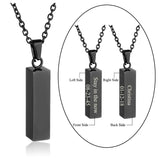 Engrave Vertical Bar Necklace Stainless Steel Urn Pendant