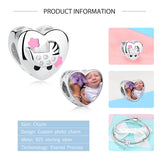 Baby Cart Pink Enamel Flower Bead Silver Charm