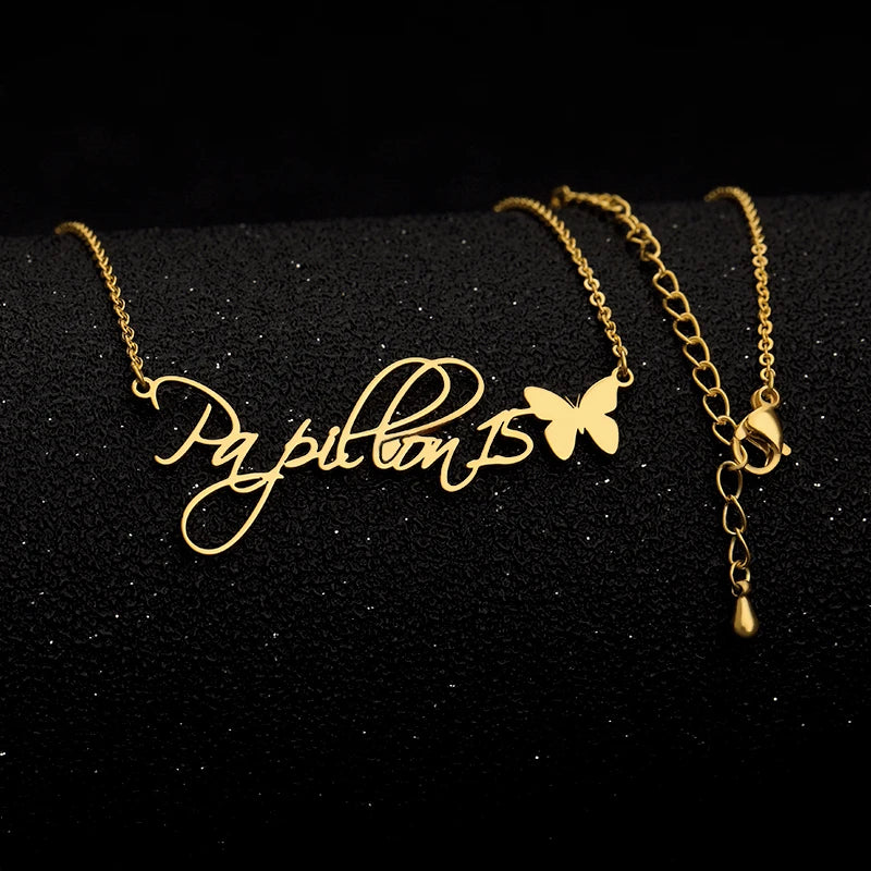 Butterfly Name Pendant Necklace Stainless Steel Name Necklace