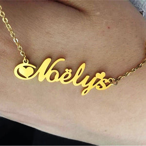 Heart Name Necklace Stainless Steel Chain Nameplate Pendant