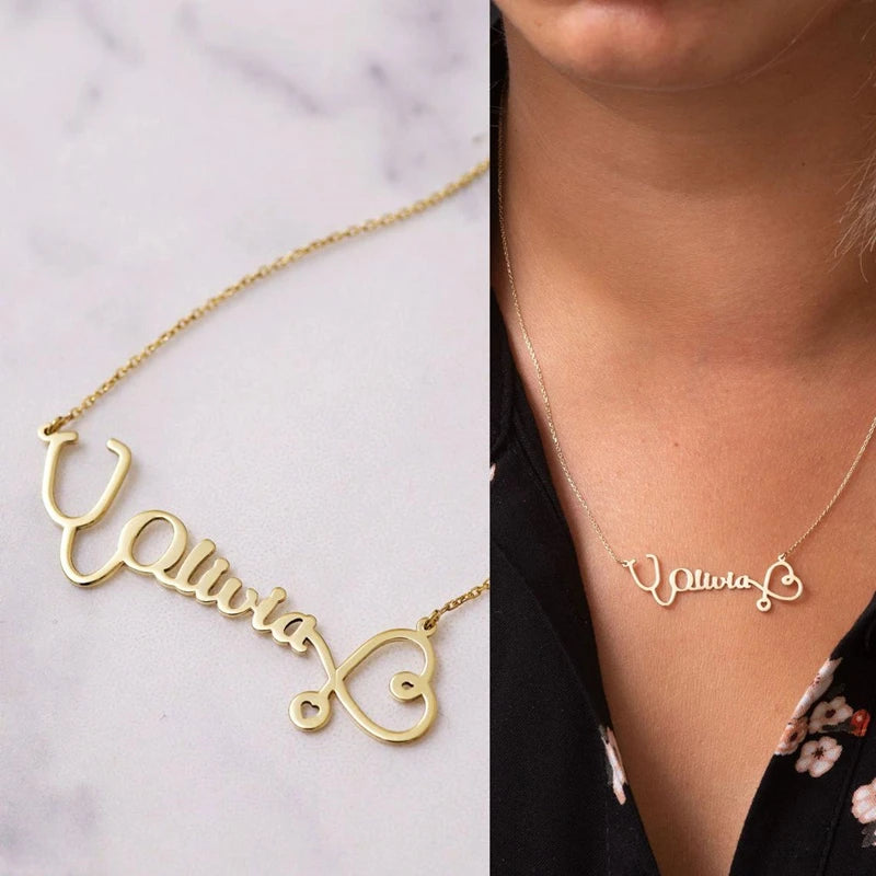 Personalized Stethoscope Name Necklace Medical Jewelry
