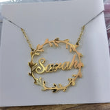 Personalized Stainless Steel Nameplate Wreath Necklace
