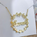 Personalized Stainless Steel Nameplate Wreath Necklace