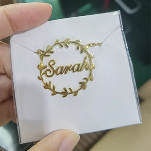 Personalized Stainless Steel Nameplate Wreath Necklace