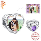 925 Silver Love Heart Bead w/ CZ Photo Charms For Bracelet Jewelry