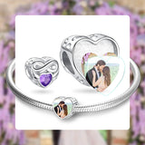925 Silver Love Heart Bead w/ CZ Photo Charms For Bracelet Jewelry