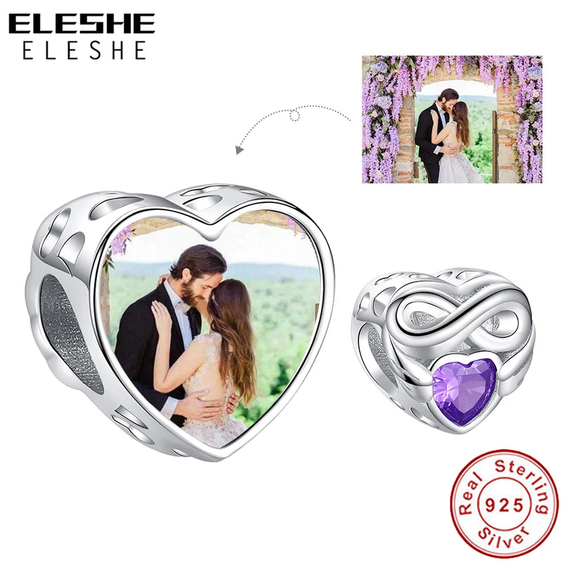 925 Silver Forever Love Purple Zircon Beads Photo Charms Bracelet