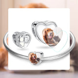 Personalized Enamel Dog Cat Heart Bead 925 Sterling Silver Photo Charms