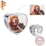 Personalized Enamel Dog Cat Heart Bead 925 Sterling Silver Photo Charms