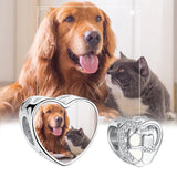 Personalized Enamel Dog Cat Heart Bead 925 Sterling Silver Photo Charms