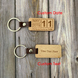 Personalized Daddy Date Wood Keyring 2 Sides Engraved Square Wooden Chip PU Leat