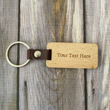 Personalized Daddy Date Wood Keyring 2 Sides Engraved Square Wooden Chip PU Leat