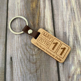 Personalized Daddy Date Wood Keyring 2 Sides Engraved Square Wooden Chip PU Leat