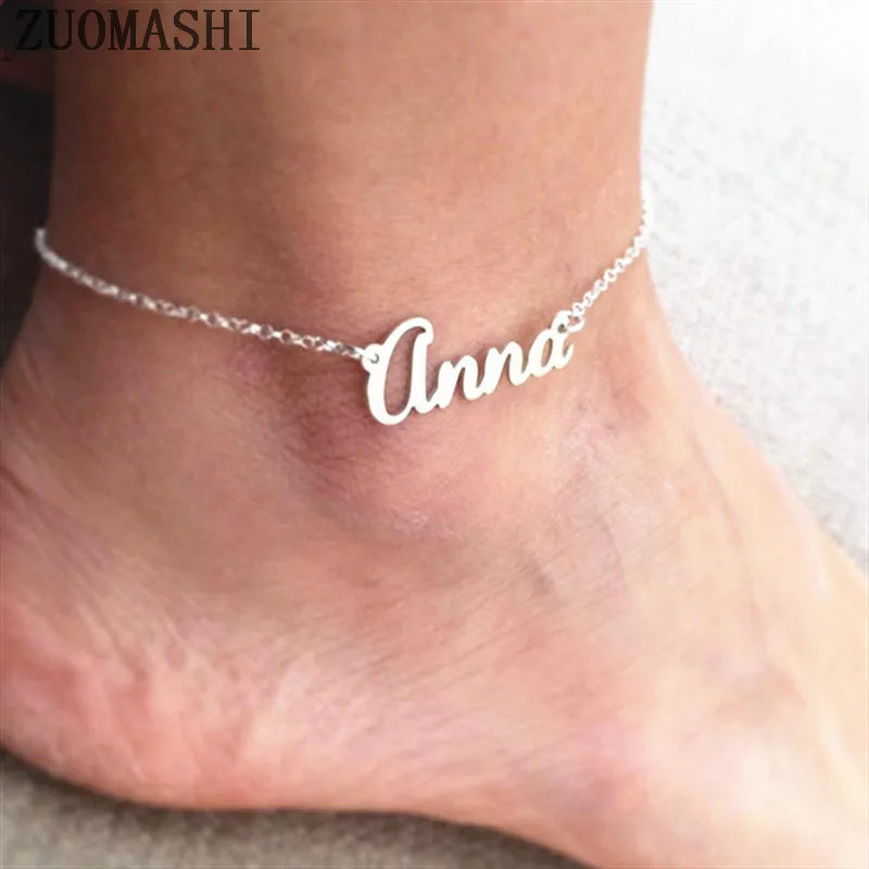 Personalized Dainty Name Anklet Stainless Steel Initial Bracelet