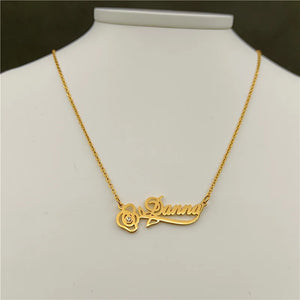 Rose Flower Name Necklace Stainless Steel Wedding Anniversary Gift