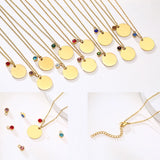 Personalized Disc Coin Necklace with Birthstone Pendant Initial Necklace