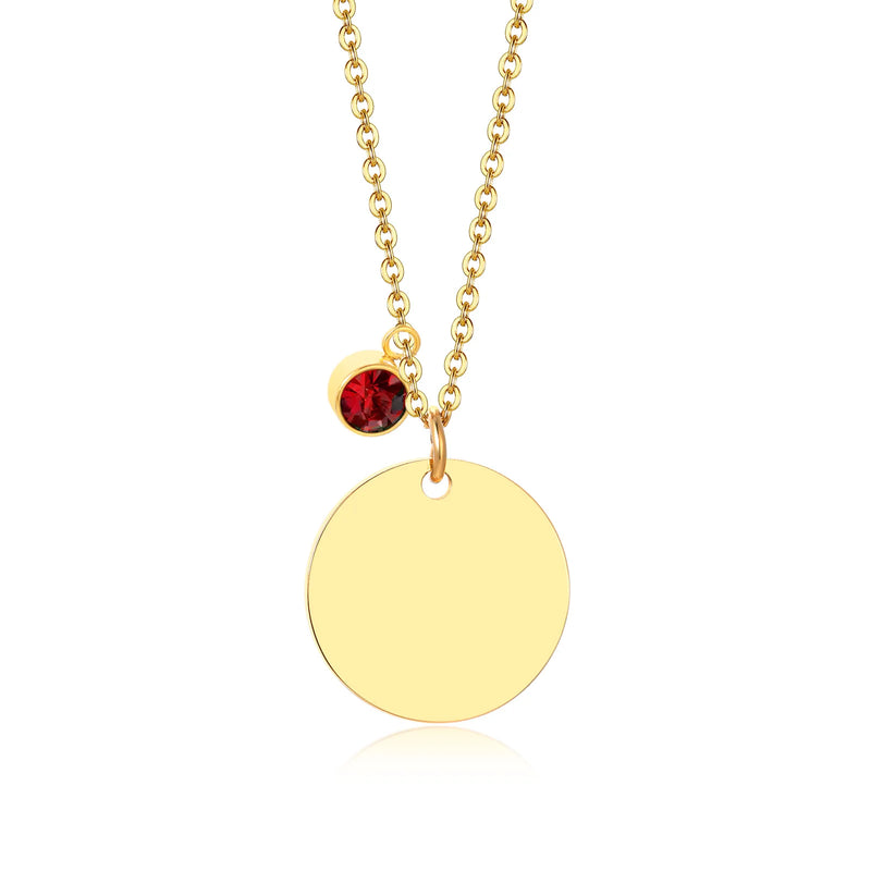 Personalized Disc Coin Necklace with Birthstone Pendant Initial Necklace