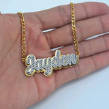 Personalized Double Bling Name Necklace Stainless Steel Chain Nameplate Jewelry