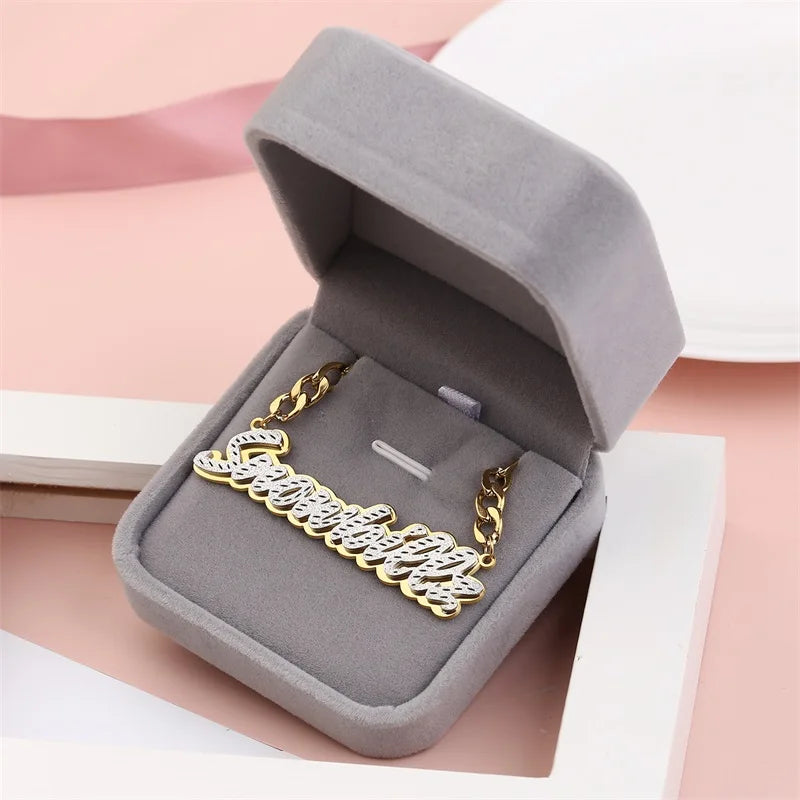 Personalized Double Bling Name Necklace Women Men Jewelry