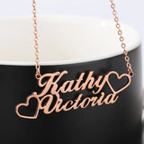 Personalized Double Heart Name Necklace Stainless Steel