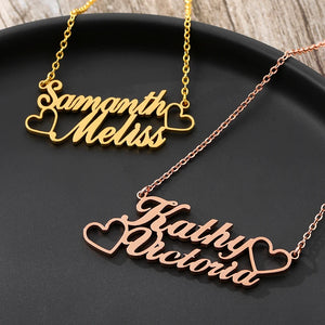 Personalized Double Heart Name Necklace Stainless Steel