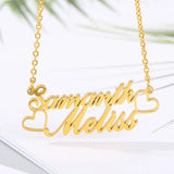 Personalized Double Heart Name Necklace Stainless Steel
