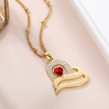 Personalized Double Heart Necklace with Cubic Zirconia Crystals