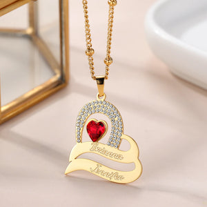 Personalized Double Heart Necklace with Cubic Zirconia Crystals