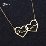 Personalized Double Hearts Name Necklaces Stainless Steel Jewelry