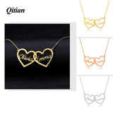 Personalized Double Hearts Name Necklaces Stainless Steel Jewelry