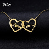 Personalized Double Hearts Name Necklaces Stainless Steel Jewelry