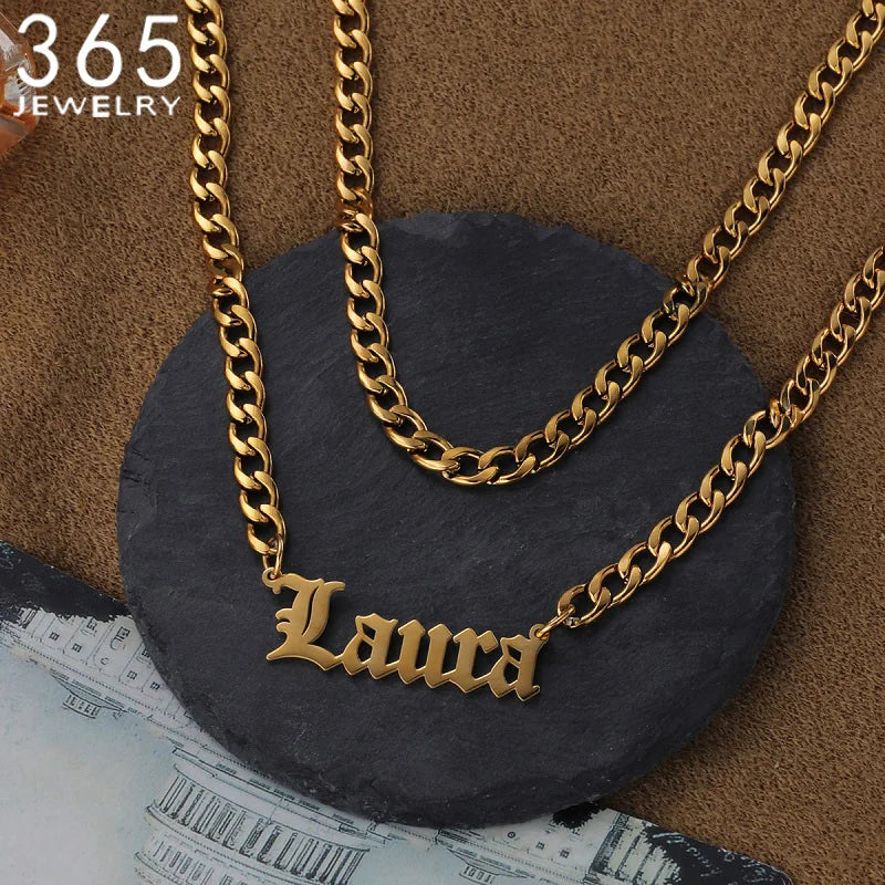 Personalized Double Layer 6mm NK Chain Necklace Stainless Steel Nameplate