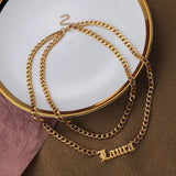 Personalized Double Layer 6mm NK Chain Necklace Stainless Steel Nameplate