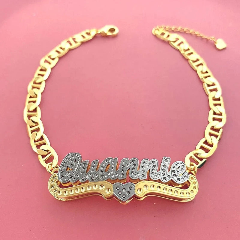 Personalized 3D Nameplate Heart Name Bracelet