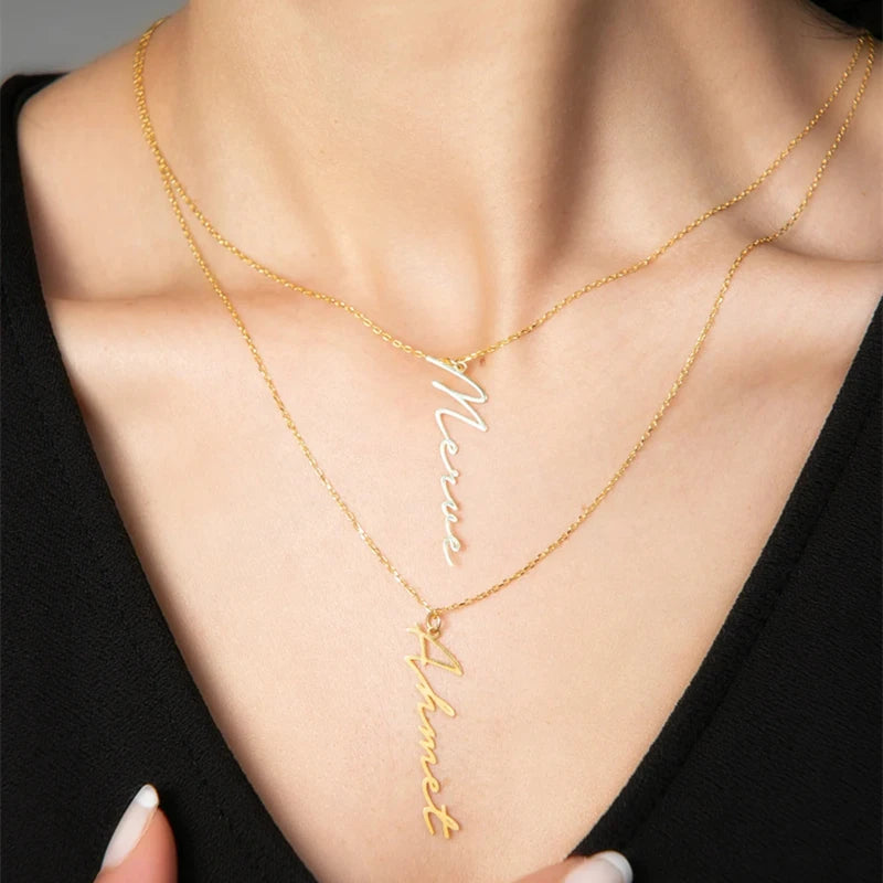Personalized Double Layered Name Necklace Women Jewelry Stainless Steel