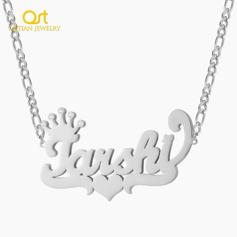 Personalized Double Name Nameplate Necklace With Crown Plated Name Necklace